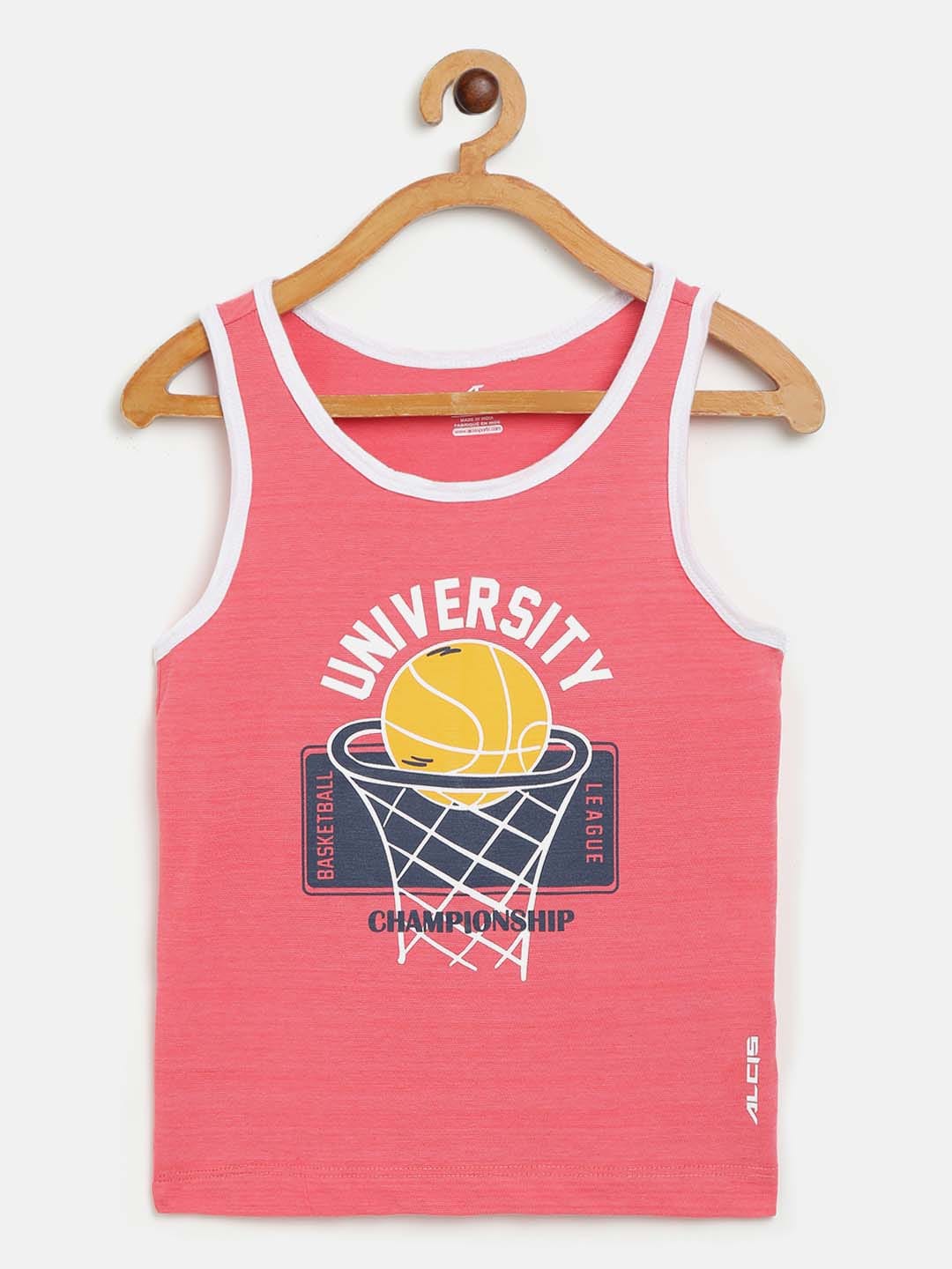 Alcis Boys Coral Pink Navy Basketball Print Round Neck Outdoor T-shirt BAS20C716320-4Y