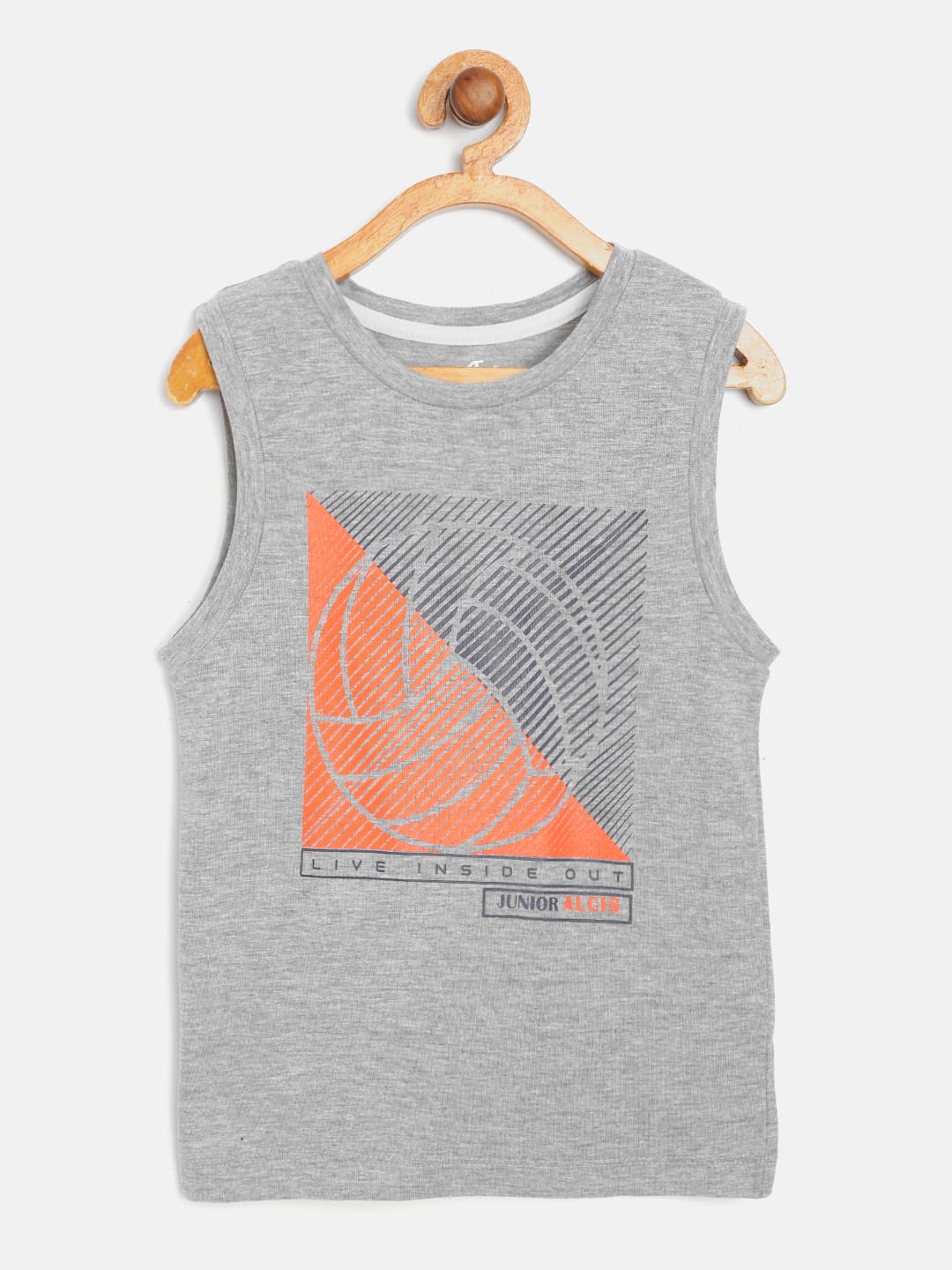 Alcis Boys Grey Melange & Navy Blue Baseball Print Sleeveless T-shirt BAS20C717139-4Y
