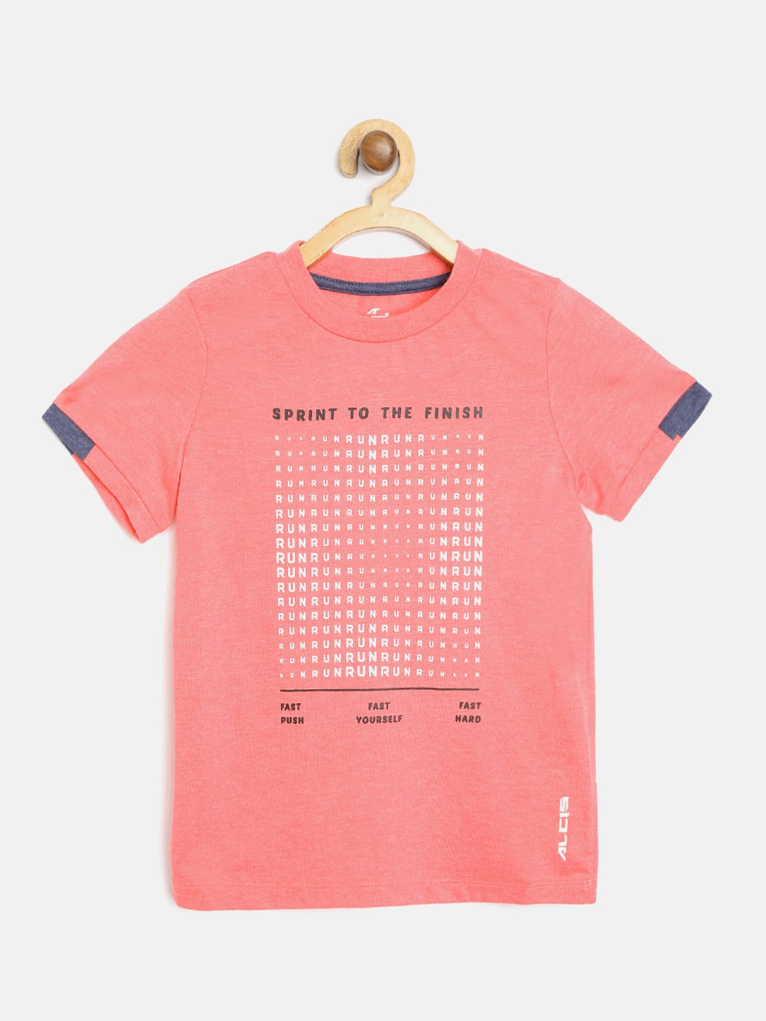 Alcis Boys Coral Pink & White Slim Fit Typography Print Round Neck Running T-shirt BAS20C720329-4Y
