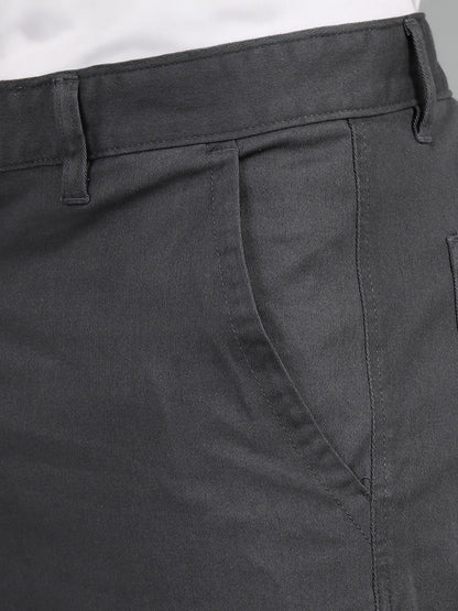 Men's Grey Baggy Fit Solid Cotton Cargo Trousers