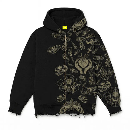 Fractured Pulse Printed Black Zipper Hoodie FLYAF