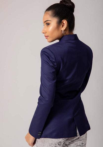 Blazer with Stand Collar- Navy Blue