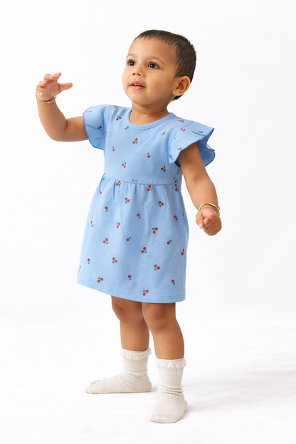 Blue Cherry Flutter Dress Born Plus