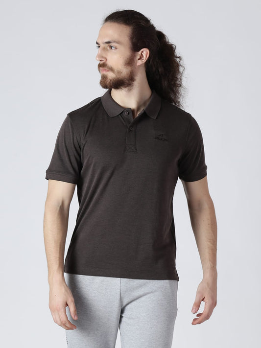 Alcis Men Brown Solid Polo Collar T-shirt BMPO82615PR-S