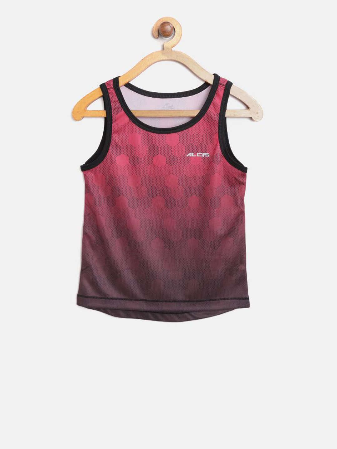 Alcis Boys Red Brown Printed Slim Fit Round Neck Running T-shirt with Ombre Effect BT6011-4
