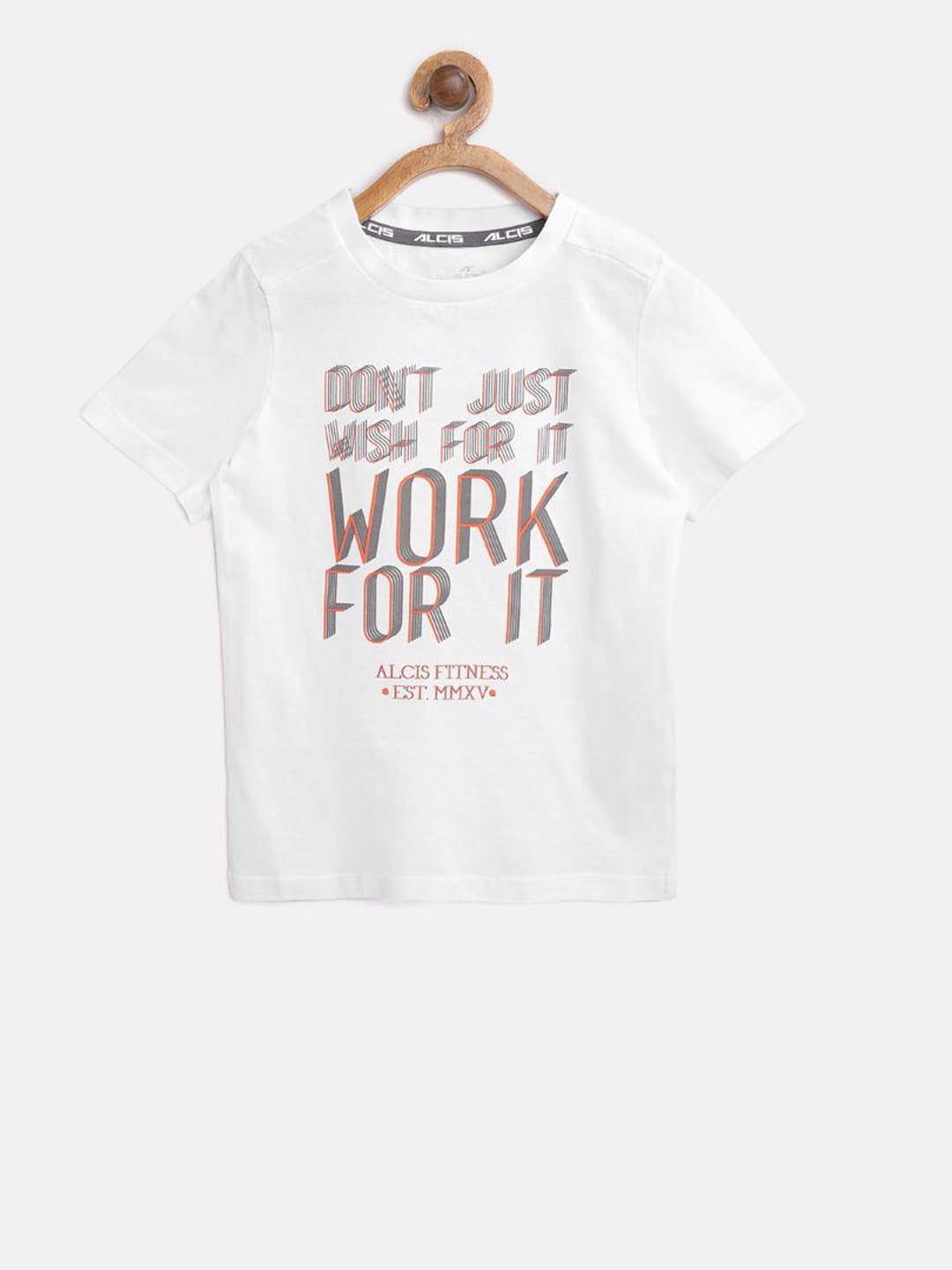 Alcis Boys White Printed Round Neck Training T-shirt BTE751B2-4