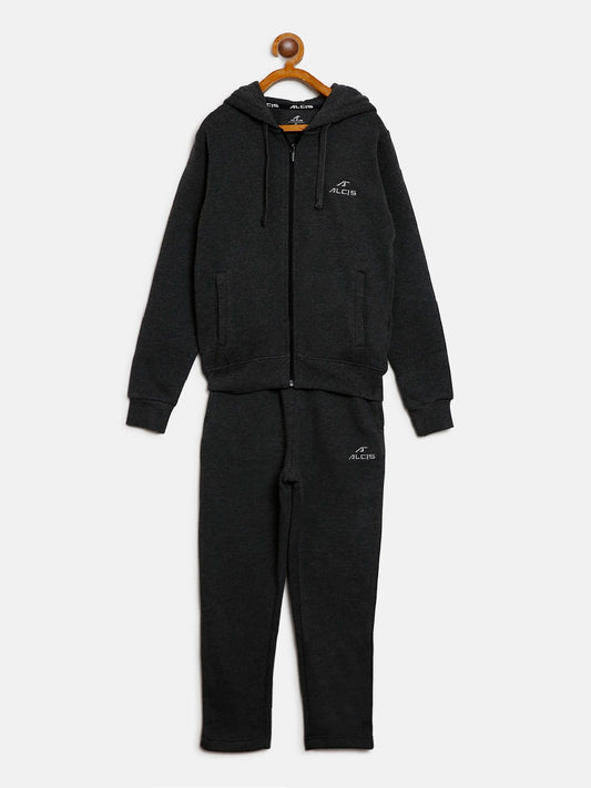 Alcis Boys Charcoal Grey Solid Hooded Tracksuit BTSAW033A03-4Y