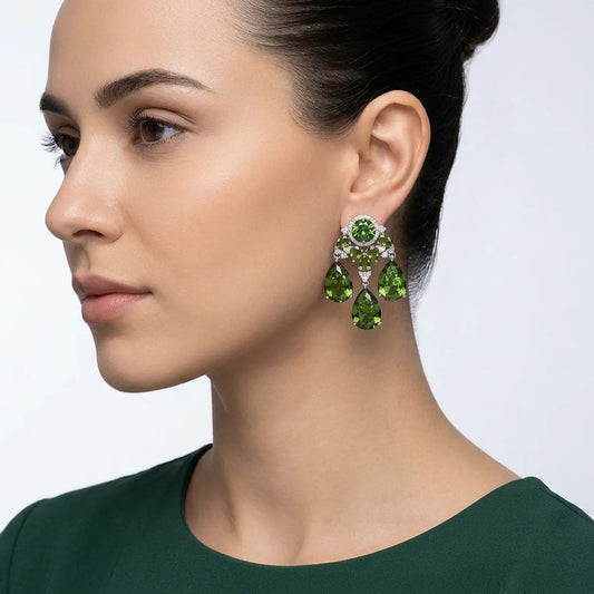 Green Cubic Zirconia Chandelier Earrings For Women