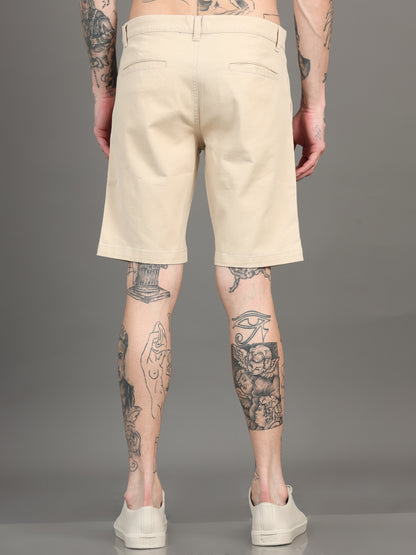 Men's Beige Regular Fit Solid Shorts