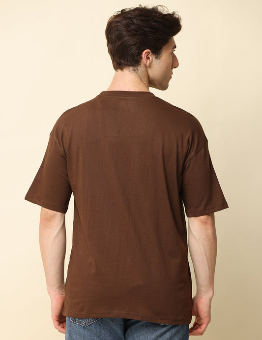 Men's Brown Solid Oversized T-Shirt