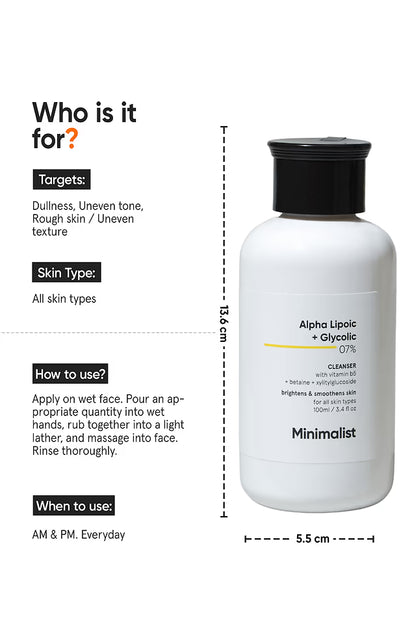 Minimalist 07% Alpha Lipoic + Glycolic Cleanser 100 MILLI_LITRE