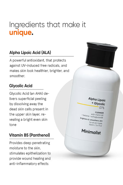 Minimalist 07% Alpha Lipoic + Glycolic Cleanser 100 MILLI_LITRE