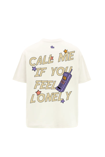 Call Me Printed Cream Oversized T-Shirt Main Character