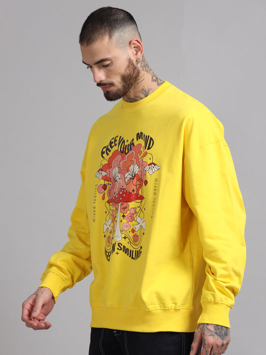 Men's Yellow Graphic Print Oversized Sweatshirt