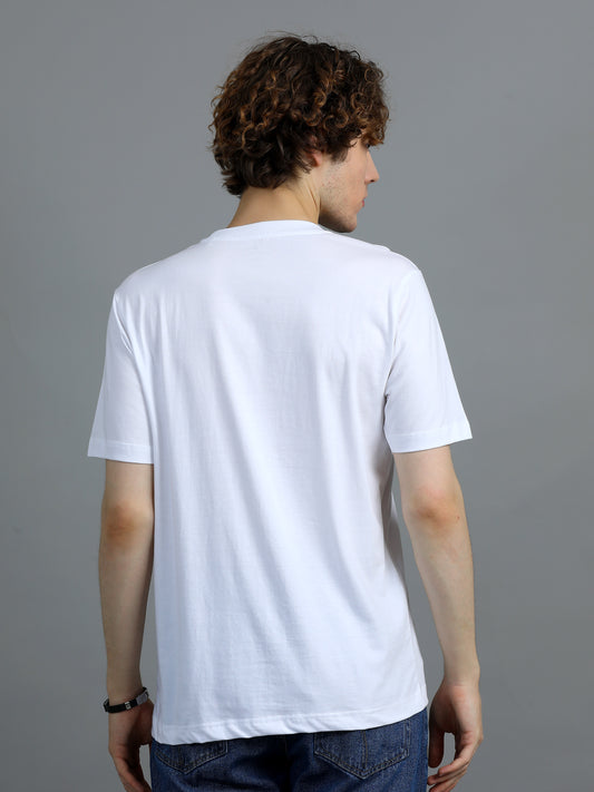 Men's White Typographic Regular Fit T-Shirt