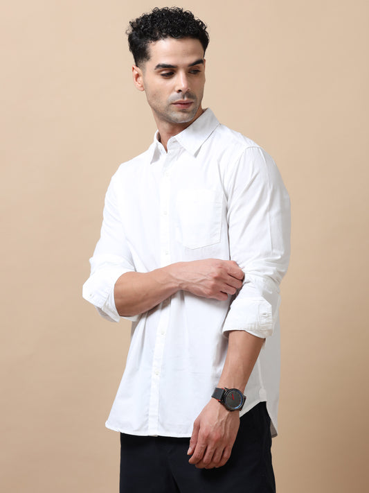 Men's White Solid Regular Fit Shirt