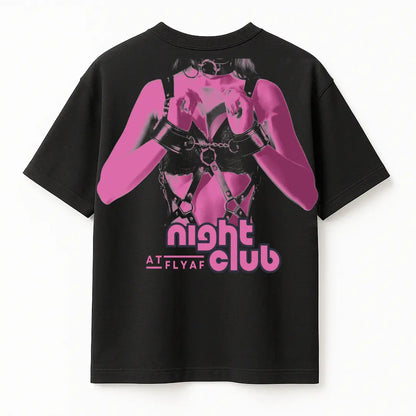 Night Club Round Neck Printed Black T-Shirt FLYAF