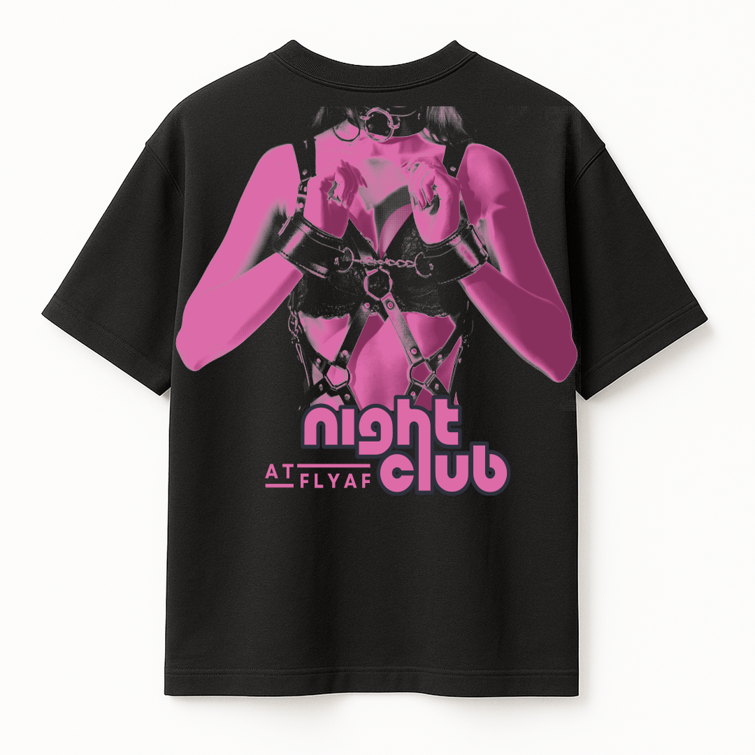 Night Club Round Neck Printed Black T-Shirt