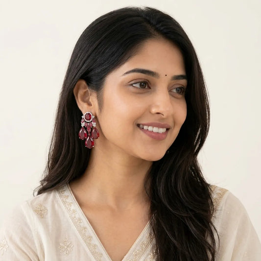 Maroon Stone Chandbali Earrings For Women