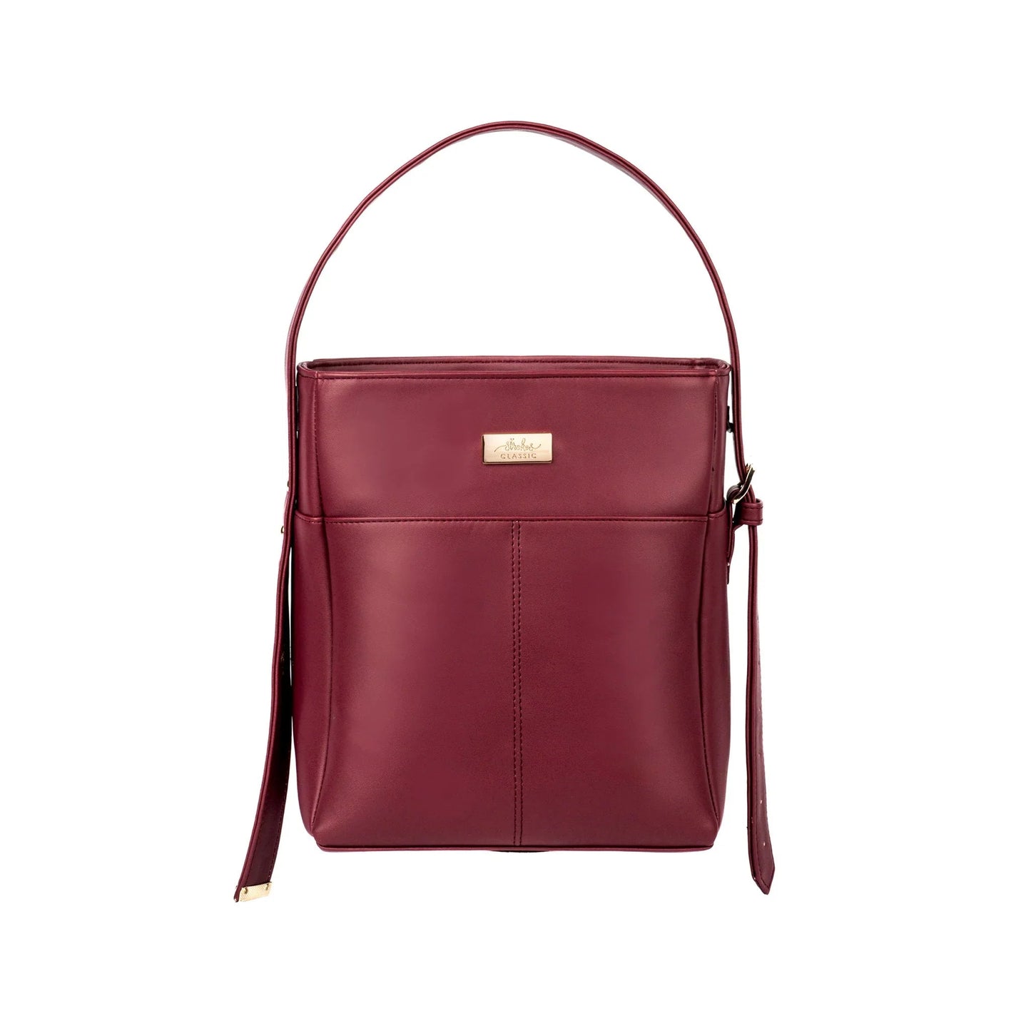 Stylish crimson bucket bag for women with a sleek design and adjustable strap for everyday use