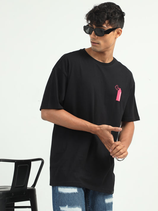 Men's Black Graphic Oversized T-Shirt