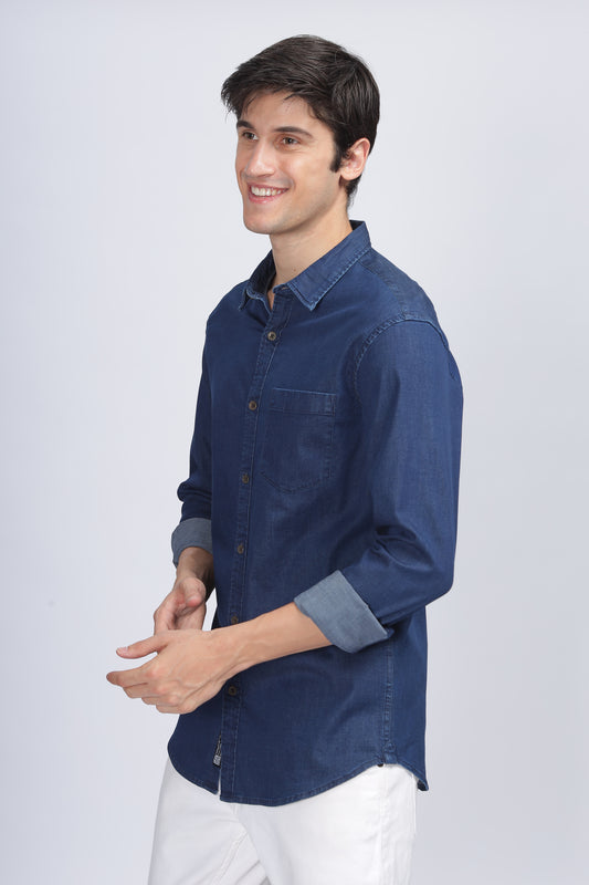 Men's Navy Blue Solid Slim Fit Shirt