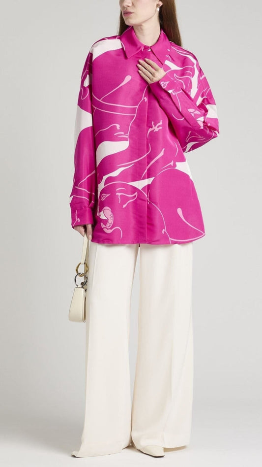 Fuchsia Pink Abstract Print Shirt De Novoo