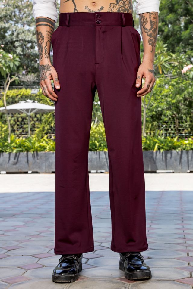 Wine Baggy fit Street Savvy Double Pleated Korean Trousers