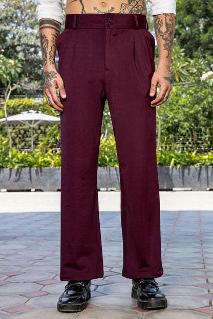 Wine Baggy fit Street Savvy Double Pleated Korean Trousers