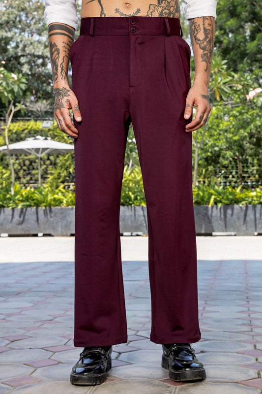 Wine Baggy fit Street Savvy Double Pleated Korean Trousers