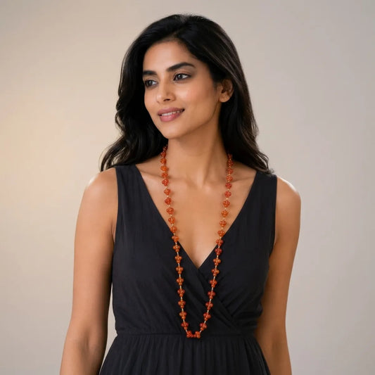 Orange Beaded Long Necklace For Women