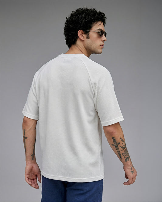 Men's Cream Textured Oversized Fit T-Shirt