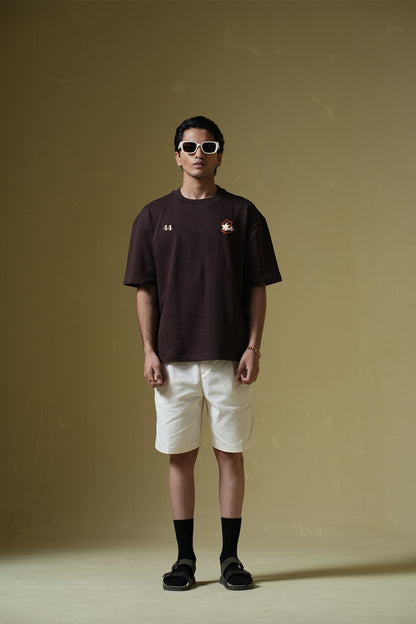 Deep Diving Printed Oversized Brown T-Shirt Main Character