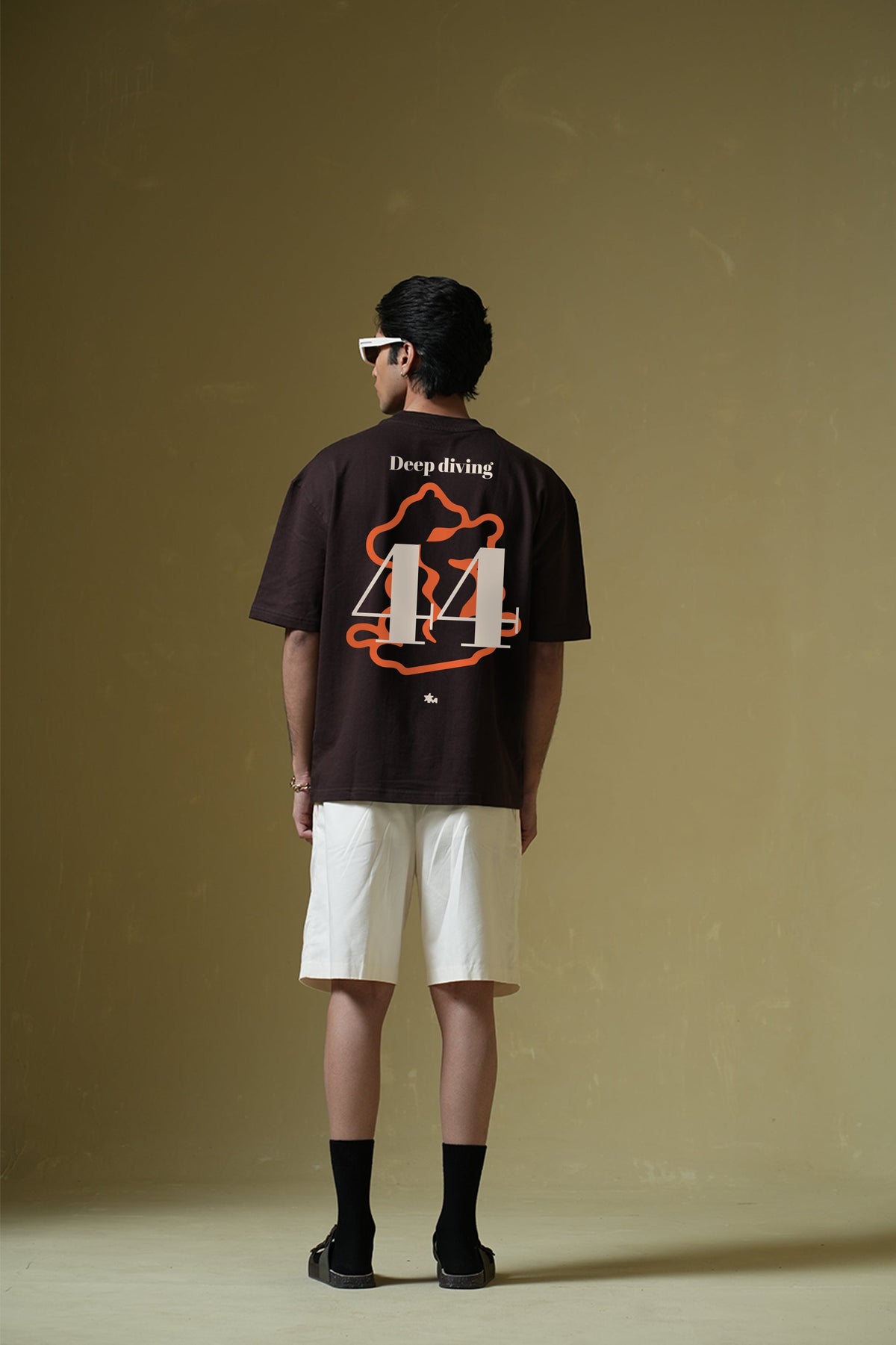 Deep Diving Printed Oversized Brown T-Shirt Main Character