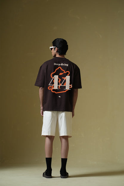 Deep Diving Printed Oversized Brown T-Shirt Main Character