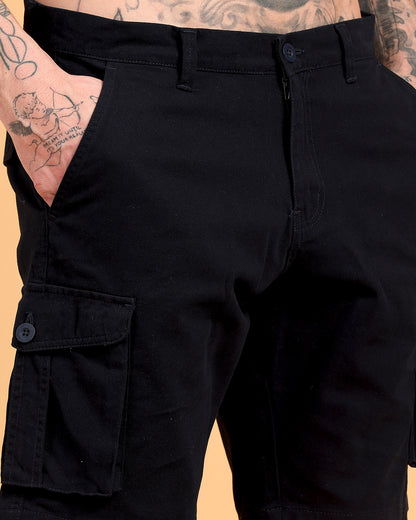 Men's Black Regular Fit Solid Cargo Shorts