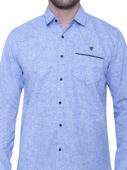 Kuons Avenue Men’s Slub Light Blue Linen-Cotton Casual Shirt