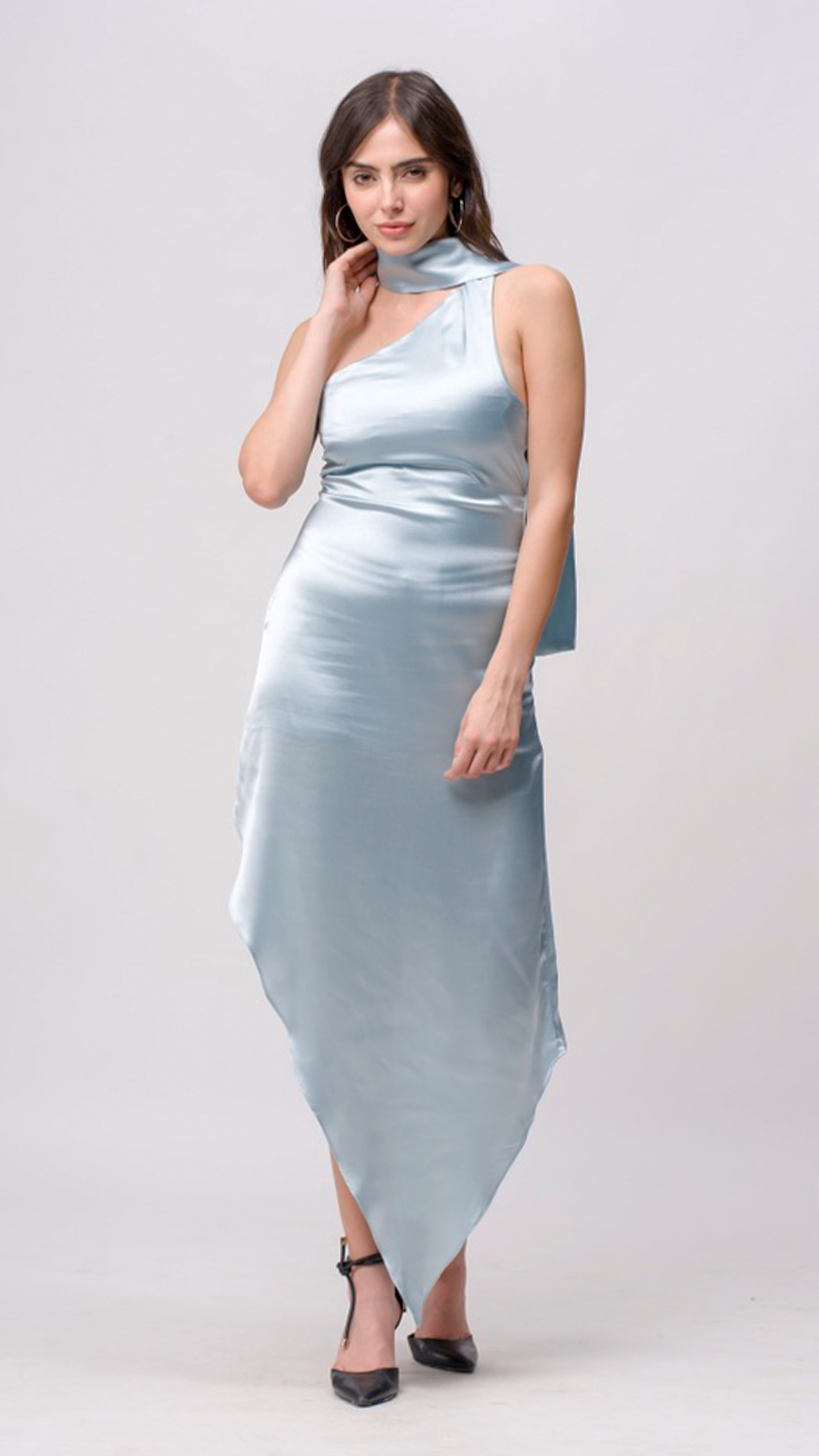 Offshoulder Satin Scarf Dress