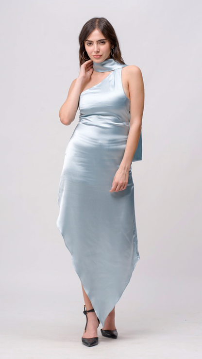 Offshoulder Satin Scarf Dress