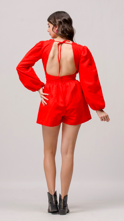 Cotton Plunge Neck Jumpsuit