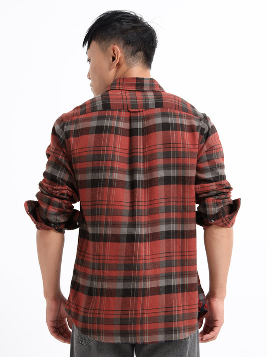 Men's Red Tartan Checks Regular Fit Shirt