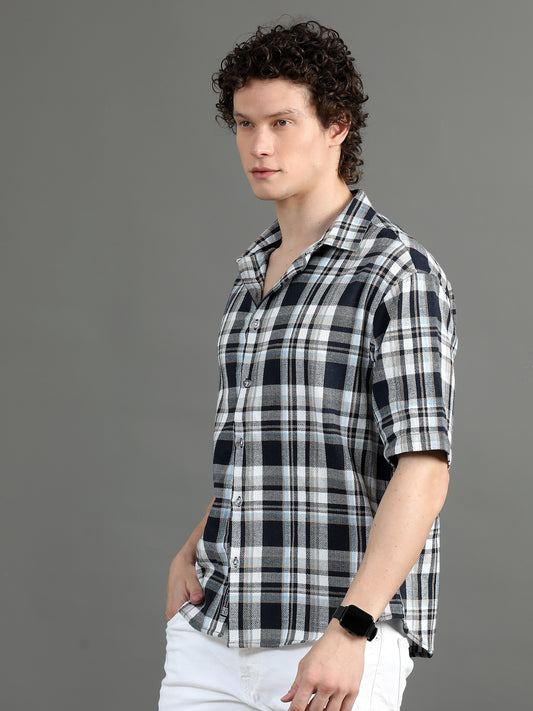 Men's Blue Checked Relaxed Fit Shirt