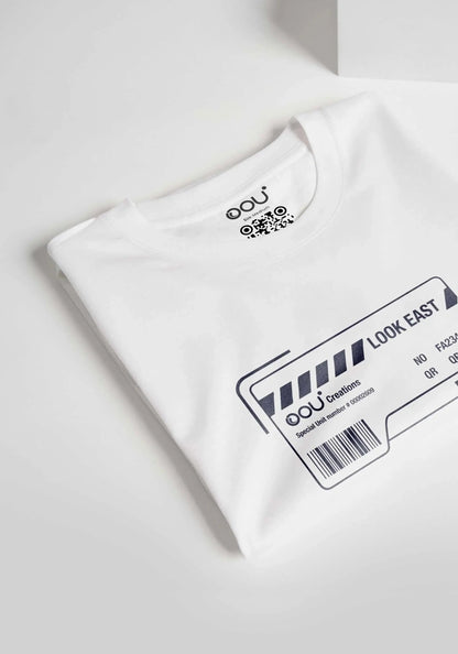 Folded white regular fit t-shirt from Stylera with printed graphic design on front