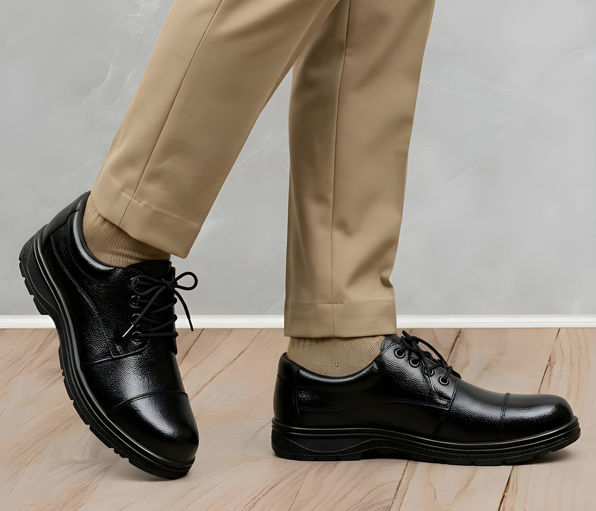 Latest Genuine Mild Leather Police Safety Shoes for Men | Heavy Duty Tactical Work Shoes | Anti-Slip Durable Industrial & Security Shoes For Men