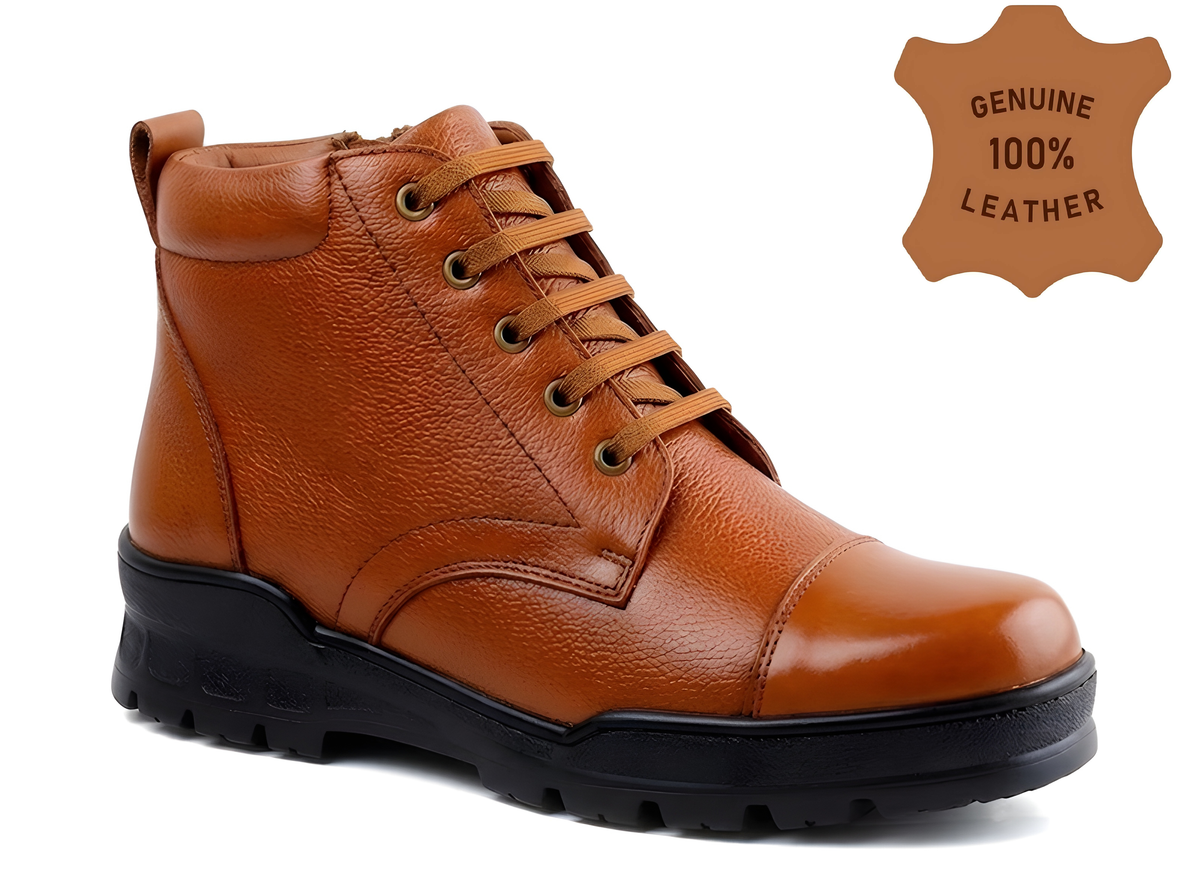 Latest Premium Genuine Mild Leather Police Boots for Men | Heavy Duty Tactical Safety Work Boots | Anti-Slip Durable Industrial & Security Shoes For Men
