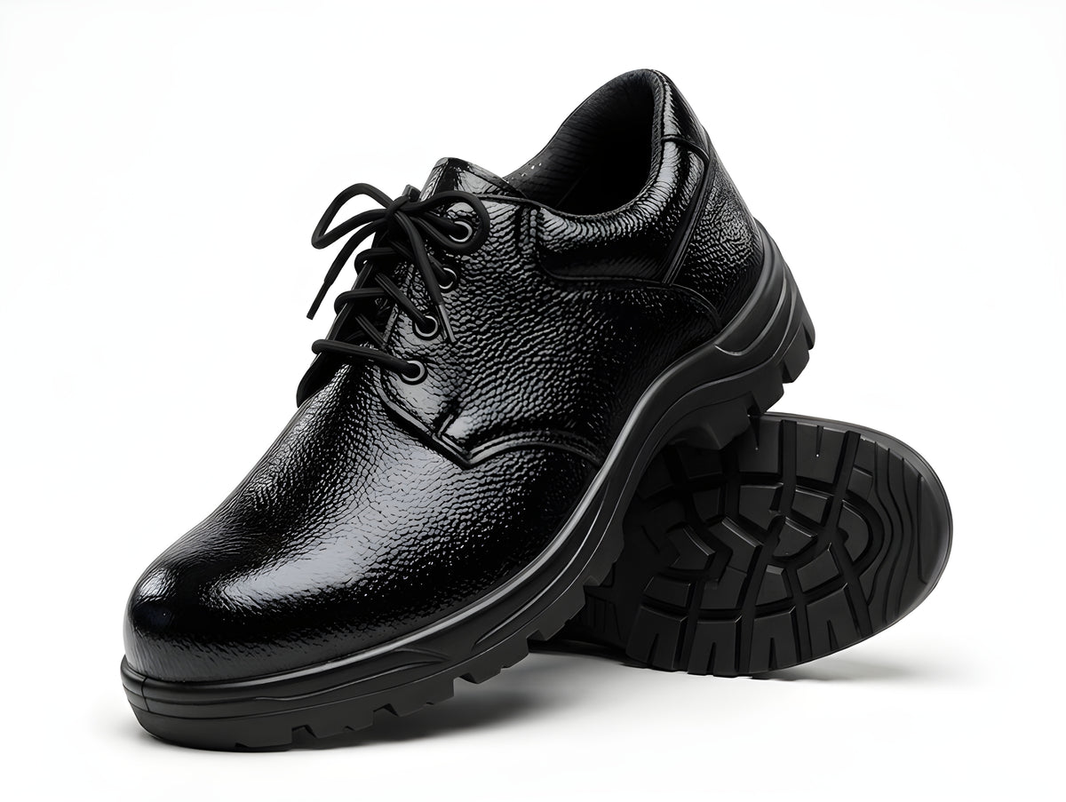 Latest Premium Genuine Mild Leather Police Safety Shoes for Men | Steel Toe Heavy Duty Tactical Industrial Work Shoes | Durable Anti-Skid Security Footwear For Men