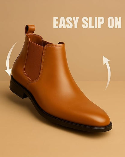 WUGO - Latest Trendy Men’s Tan Chelsea Boots | Premium Faux Leather Ankle Boots | Comfortable Slip-On Footwear for Men's & Boys - Tan - Size 10