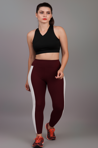WUGO - Flexible & Breathable Yoga Leggings for Women | Ultra-Soft Gym Pants | Comfortable Sportswear for Girls | Perfect for Workout, Running & Fitness Sessions - Wine & White - 3XL