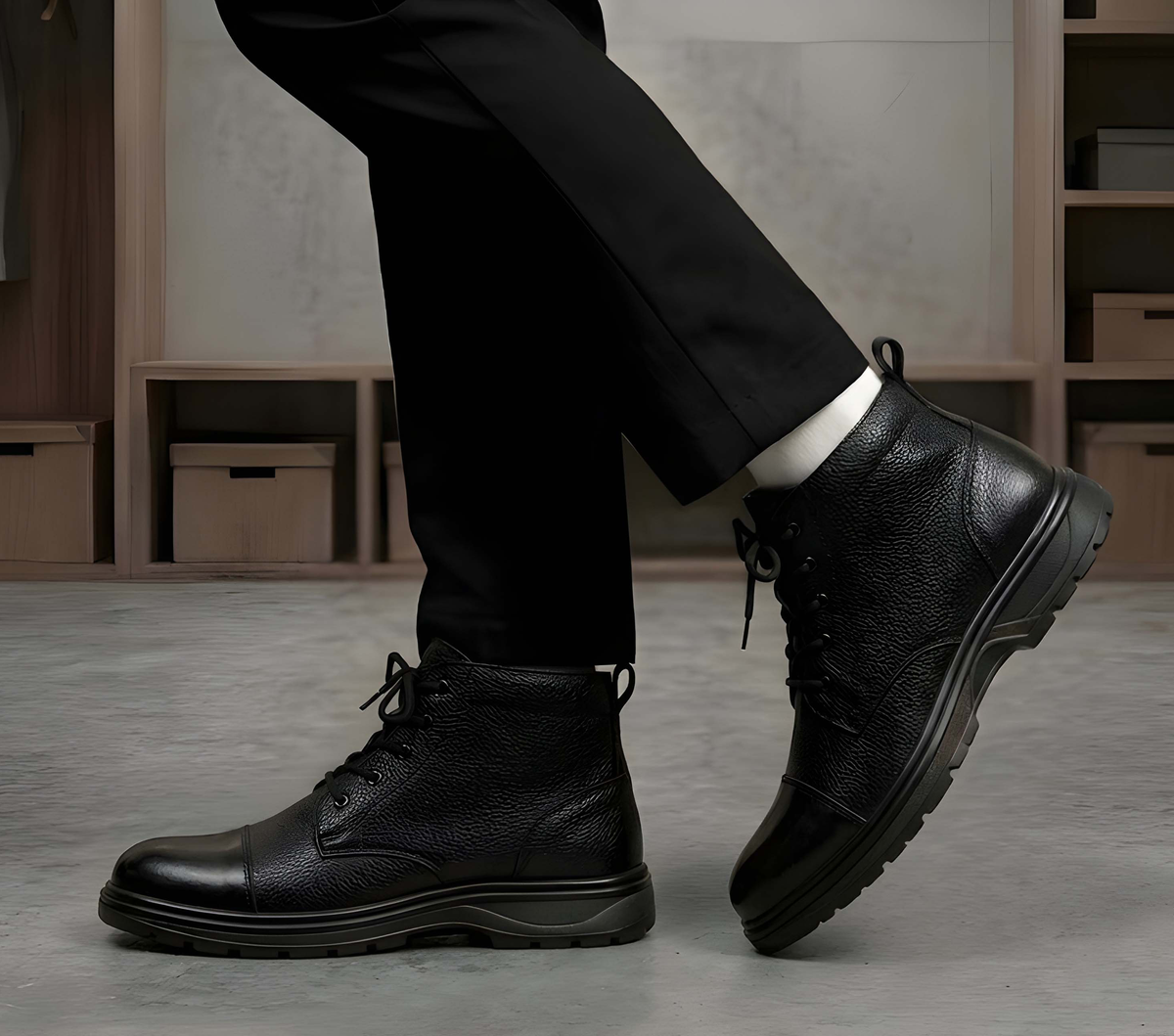 Latest Elite Genuine Mild Leather Police Boots for Men | Heavy Duty Safety Tactical Work Boots | Durable Anti-Slip Industrial Security Shoes For Men