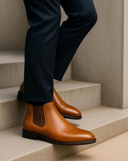 WUGO - Latest Trendy Men’s Tan Chelsea Boots | Premium Faux Leather Ankle Boots | Comfortable Slip-On Footwear for Men's & Boys product image